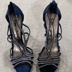 FIONI Clothing Navy Strappy Heels with Rhinestones